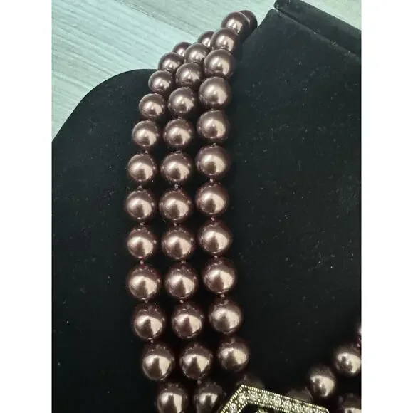 Heidi Daus Aubergine Art Deco Triple Strand Vintage Necklace AB Crystal Pendant - Picture 6 of 16